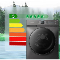 Midea 10KG Front Load Smart Washing Machine With Lunar Dial, 1400 RPM, 14 Programs, Fully Automatic Washer, Digital LED Display, BLDC Inverter, Steam Care, Wi-Fi Connectivity, Titanium, MF200W100WBTGCC, Black