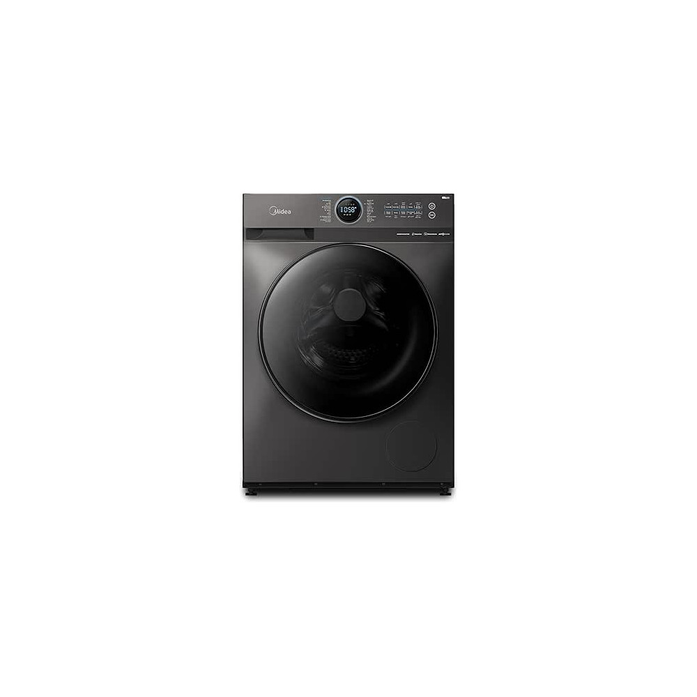 Midea 12KG Front Load Smart Washing Machine With Lunar Dial, 1400 RPM, 14 Programs, Fully Automatic Washer, Digital LED Display, BLDC Inverter, Steam Care, Wi-Fi Connectivity, Titanium, MF200W120WBTGCC, Black