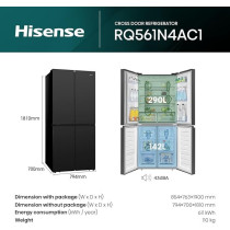 Hisense 561 Liter Side By Side Cross Door Refrigerator, Black RQ561N4AB1