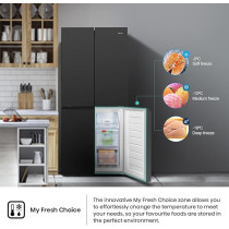 Hisense 561 Liter Side By Side Cross Door Refrigerator, Black RQ561N4AB1