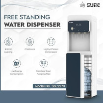 Sure Bottom Loading Water Dispenser, Child Safety Lock, Triple Faucets With Temperature Mode, Floor Standing, Navy Blue/White, SBL2270WP
