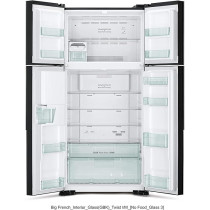 Hitachi 760L Gross Side By Side 4 Doors Premium Refrigerator, RW760PUK7GBK, French Door, No Frost Fridge, Dual Fan Cooling, Movable Twist Ice Tray, Glass Black