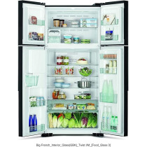 Hitachi 760L Gross Side By Side 4 Doors Premium Refrigerator, RW760PUK7GBK, French Door, No Frost Fridge, Dual Fan Cooling, Movable Twist Ice Tray, Glass Black