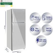 Super General 510 Liters Gross Double Door Refrigerator-Freezer, No-Frost, Multi-Flow-Cooling, Lock And Key, Inox finish, SGR-510-l, 68.2 x 70.5 x 178 cm, Silver