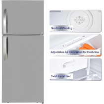 Super General 510 Liters Gross Double Door Refrigerator-Freezer, No-Frost, Multi-Flow-Cooling, Lock And Key, Inox finish, SGR-510-l, 68.2 x 70.5 x 178 cm, Silver