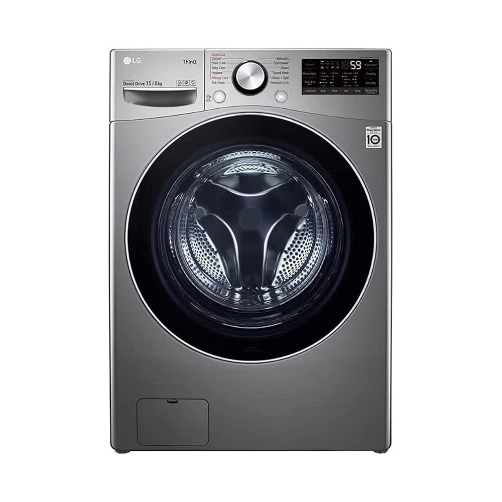 LG 15 Kg Washer And 8 Kg Dryer Front Load, Direct Drive Motor 1400 RPM 12 Programmers Color Silver Model F0L9DGP2S