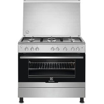 Electrolux 90 x 60cm Freestanding Cooker, Full Gas Cooking Range With 5 Burners, Cast Iron Pan Support, European Quality Oven With One Hand Automatic Ignition And Thermocouple Safety, Silver, EKG9000A4X