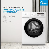 Midea 7KG Front Load Washing Machine, 1400 RPM, 15 Programs, Fully Automatic Washer With Bigger Door, Digital LED Display, Child Lock, Baby Care, Hygiene Pro Functions, White, MFN70