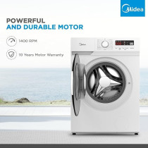 Midea 7KG Front Load Washing Machine, 1400 RPM, 15 Programs, Fully Automatic Washer With Bigger Door, Digital LED Display, Child Lock, Baby Care, Hygiene Pro Functions, White, MFN70