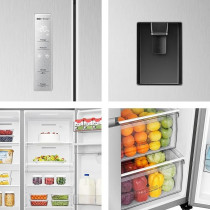 Hisense Two Door Side by Side 637L Fridge, Non plumbed Water Dispenser, Dual Temp Control Zone, Durable Inverter, 91 x 71.7 x 179.5 cm (LxWxH), Silver, RS3N668SMI3