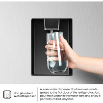 Hisense Two Door Side by Side 637L Fridge, Non plumbed Water Dispenser, Dual Temp Control Zone, Durable Inverter, 91 x 71.7 x 179.5 cm (LxWxH), Silver, RS3N668SMI3