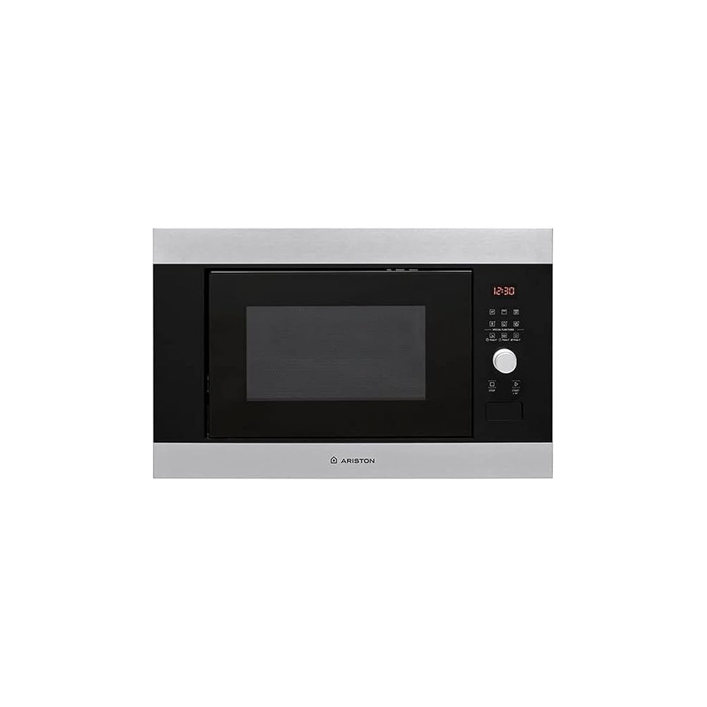 Ariston Built In 25L Microwave Oven With Grill, Inverter, LCD Display, Defrost Reheat and Grilling, Stainless Steel, Auto Programs, Child Lock, Round Grill Grid, 900W, 1000W Grill, Inox, MF25GUKIXA