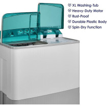 Super General 18 kg Twin-Tub Semi-Automatic Washing Machine, Light Grey/Green, Efficient Top-Load Washer With Lint Filter, Spin-Dry, SGW-1800, 105.6 x 63.9 x 121.5 cm