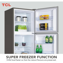 TCL 324L Double Door Refrigerator, No Frost, Humidity Crisper Control, Holiday Function, And Freeze, LED Light, Adjustable Glass Shelves, Inox Finish, P324TMN