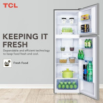 TCL 324L Double Door Refrigerator, No Frost, Humidity Crisper Control, Holiday Function, And Freeze, LED Light, Adjustable Glass Shelves, Inox Finish, P324TMN