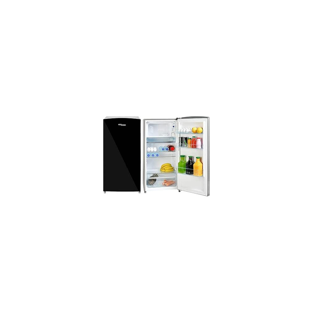 Super General 170 Liter Gross Volume Compact Design-Refrigerator SGR-186, Beverage-Fridge with mirrored Door, Freezer-Box, 52 x 51.5 x 113.5 cm, Black/Silver