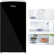 Super General 170 Liter Gross Volume Compact Design-Refrigerator SGR-186, Beverage-Fridge with mirrored Door, Freezer-Box, 52 x 51.5 x 113.5 cm, Black/Silver