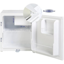 Super General 60 Liter Gross Volume Compact Mini-Refrigerator SGR-035-H, White Beverage-Fridge With Child Lock, Shelf, Freezer-Box, Reversible Door, 51 x 44 x 47 cm, White