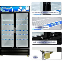 Super General 1000 Liter Gross Double-Door Chiller, Upright Beverage-Showcase, Energy-Saving, low-noise, White/Black, SGSC-1018-IF, 100 x 72 x 202.3 cm