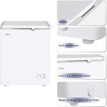 Super General Chest-Freezer 150 Liter Gross Volume, SGF-155-H, White, Compact Deep-Freezer with Storage-Basket, Lock and Key, Wheels, 63.2 x 56.5 x 83.5 cm