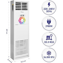Super General 3 Ton Floor Standing Split Air Conditioner, 36000 BTU, Auto-restart, Sleep-mode, White, SGFS-36-NE, 61.0 x 39.0 x 192.5 cm For Home, Office, Commercial Use