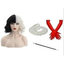 Braingiggles Cruella Costume For Women Halloween Costume Women, Black And White Wig, Red Gloves And Necklace