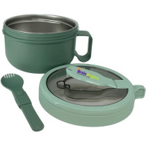 Braingiggles Insulated Leakproof Bpa Free Stainless Steel Lunch Box With Handle, Foldable Spoon-Fork Combo In Lunch Box For Adults And Kids, 850 Ml Food Jar Portable Food Flask (Green)