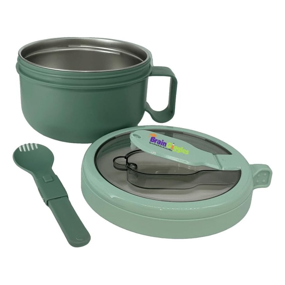 Braingiggles Insulated Leakproof Bpa Free Stainless Steel Lunch Box With Handle, Foldable Spoon-Fork Combo In Lunch Box For Adults And Kids, 850 Ml Food Jar Portable Food Flask (Green)