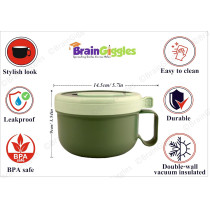 Braingiggles Insulated Leakproof Bpa Free Stainless Steel Lunch Box With Handle, Foldable Spoon-Fork Combo In Lunch Box For Adults And Kids, 850 Ml Food Jar Portable Food Flask (Green)