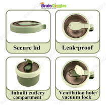 Braingiggles Insulated Leakproof Bpa Free Stainless Steel Lunch Box With Handle, Foldable Spoon-Fork Combo In Lunch Box For Adults And Kids, 850 Ml Food Jar Portable Food Flask (Green)