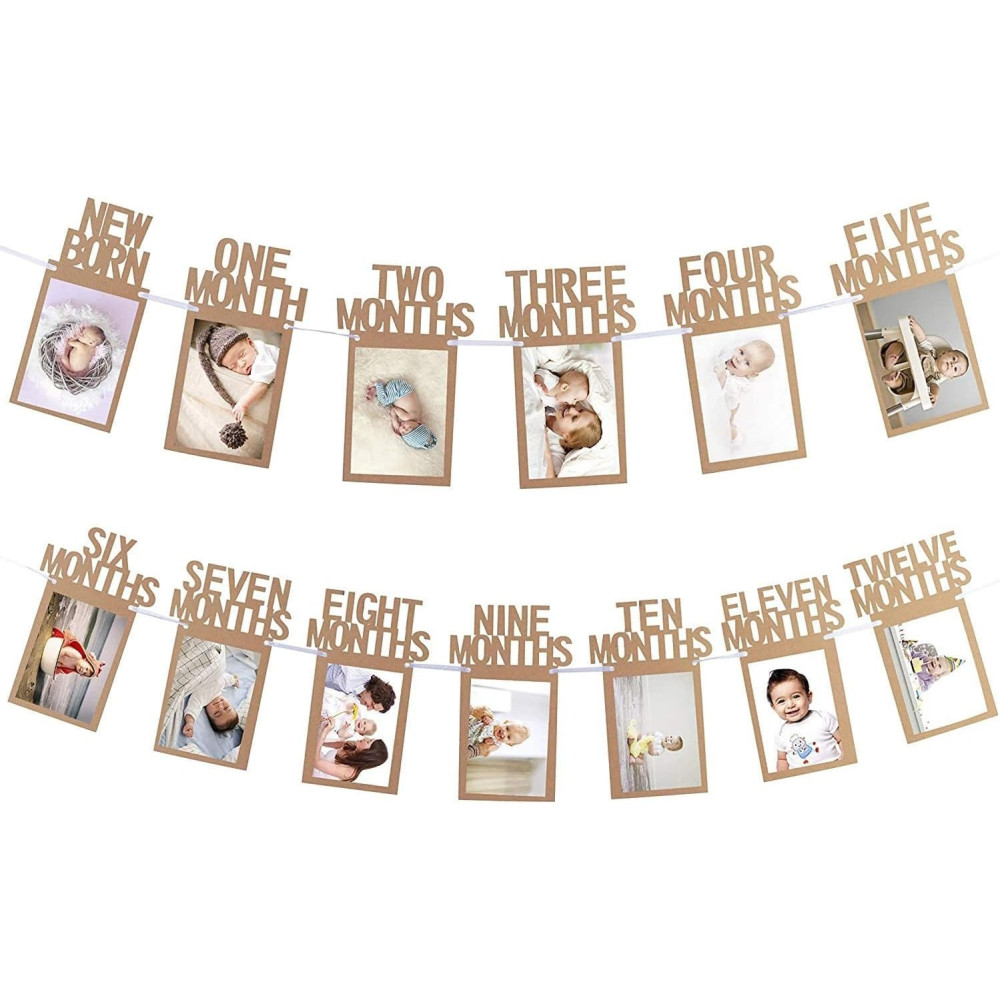 Braingiggle 1-12 Month Photo Banner For 1St Birthday Decorations (Brown)
