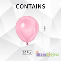 Braingiggles 50Pcs Metallic Balloon 12Inches Latex Balloon For Party Balloon, Wedding, Graduation, Kids Birthday Party, Christmas, Baby Shower, Party Supplies, Arch Balloon (Pink)