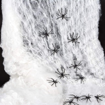 Braingiggles Spooky Halloween Spider Web With 4 Black Spiders, Stretchable 40 Gms White Cobweb For Yard, House, And Haunted House