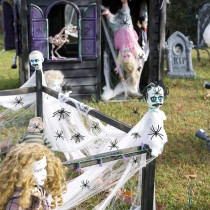 Braingiggles Spooky Halloween Spider Web With 4 Black Spiders, Stretchable 40 Gms White Cobweb For Yard, House, And Haunted House
