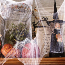 Braingiggles Spooky Halloween Spider Web With 4 Black Spiders, Stretchable 40 Gms White Cobweb For Yard, House, And Haunted House