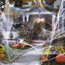 Braingiggles Spooky Halloween Spider Web With 4 Black Spiders, Stretchable 40 Gms White Cobweb For Yard, House, And Haunted House