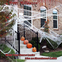 Braingiggles Spooky Halloween Spider Web With 4 Black Spiders, Stretchable 40 Gms White Cobweb For Yard, House, And Haunted House