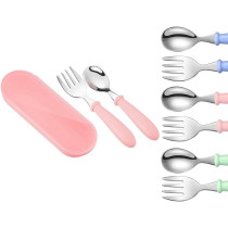 Braingiggles Kids Cutlery Set With Case, Round Edge Stainless Steel, Bpa Free Spoon And Fork, Hygienic 304 Stainless Steel For School, Picnic, Outing (Pink)