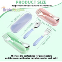 Braingiggles Kids Cutlery Set With Case, Round Edge Stainless Steel, Bpa Free Spoon And Fork, Hygienic 304 Stainless Steel For School, Picnic, Outing (Pink)