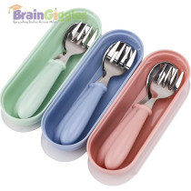 Braingiggles Kids Cutlery Set With Case, Round Edge Stainless Steel, Bpa Free Spoon And Fork, Hygienic 304 Stainless Steel For School, Picnic, Outing (Pink)