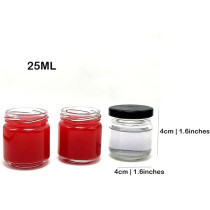 Small Glass Jar With Twist Black Lids, Airtight Food Storage Honey Jar Favors Leak Proof Seal (6, Round, 25Ml)