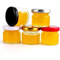 Small Glass Jar With Twist Black Lids, Airtight Food Storage Honey Jar Favors Leak Proof Seal (6, Round, 25Ml)