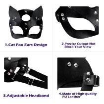 Braingiggles Black Cat Woman Mask, Faux Leather Halloween Costume Accessory For Masquerade, Dress Up And Cosplay Parties