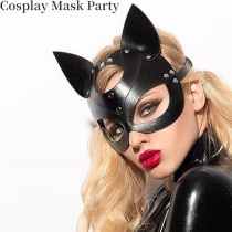 Braingiggles Black Cat Woman Mask, Faux Leather Halloween Costume Accessory For Masquerade, Dress Up And Cosplay Parties