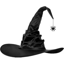 Braingiggles Halloween Hat Witch Costume For Girls And Women, Scary Costume Witch Hat With Hanging Spider (Black)