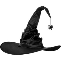 Braingiggles Halloween Hat Witch Costume For Girls And Women, Scary Costume Witch Hat With Hanging Spider (Black)