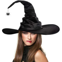 Braingiggles Halloween Hat Witch Costume For Girls And Women, Scary Costume Witch Hat With Hanging Spider (Black)