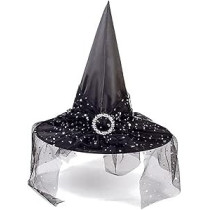 Braingiggles Halloween Witch Hat, Pointed Top With Elegant Lace Brim Perfect For Kids/Adult Cosplay, Masquerade Party (Black)