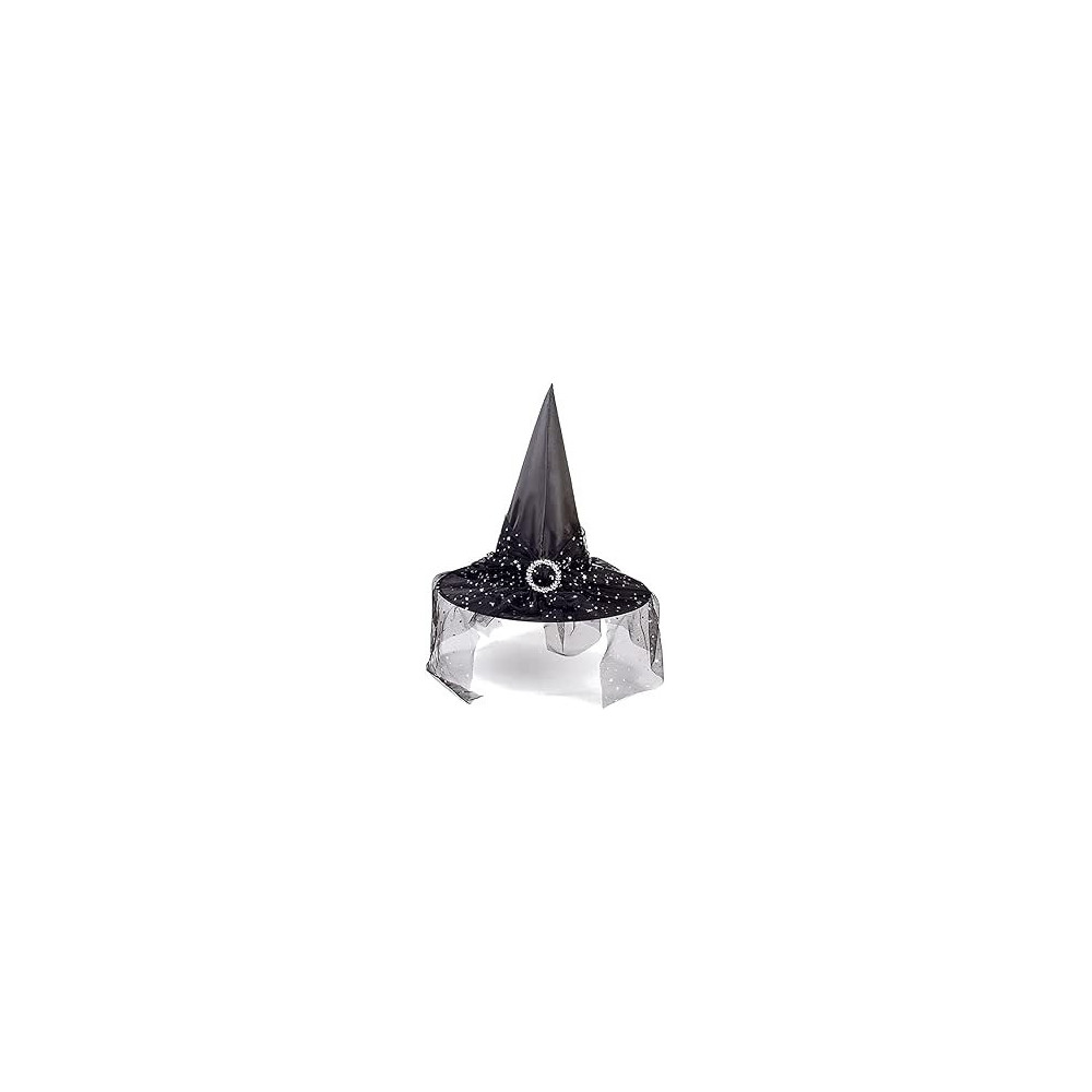Braingiggles Halloween Witch Hat, Pointed Top With Elegant Lace Brim Perfect For Kids/Adult Cosplay, Masquerade Party (Black)