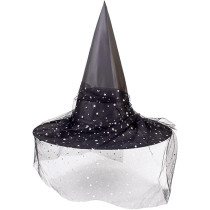 Braingiggles Halloween Witch Hat, Pointed Top With Elegant Lace Brim Perfect For Kids/Adult Cosplay, Masquerade Party (Black)